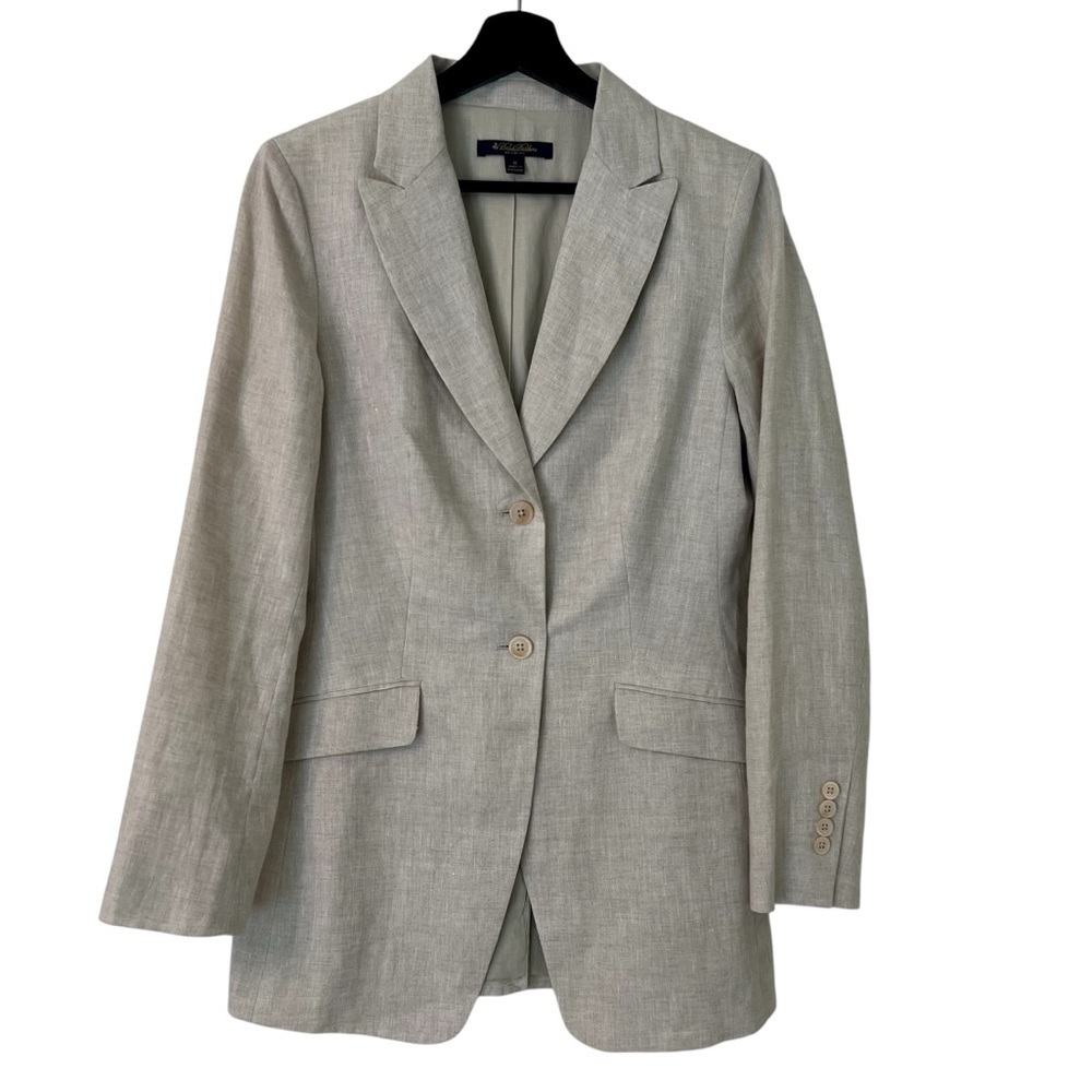 Brooks Brothers Milano Linen Two Button Blazer Beige 8 Preppy Contemporary Chic